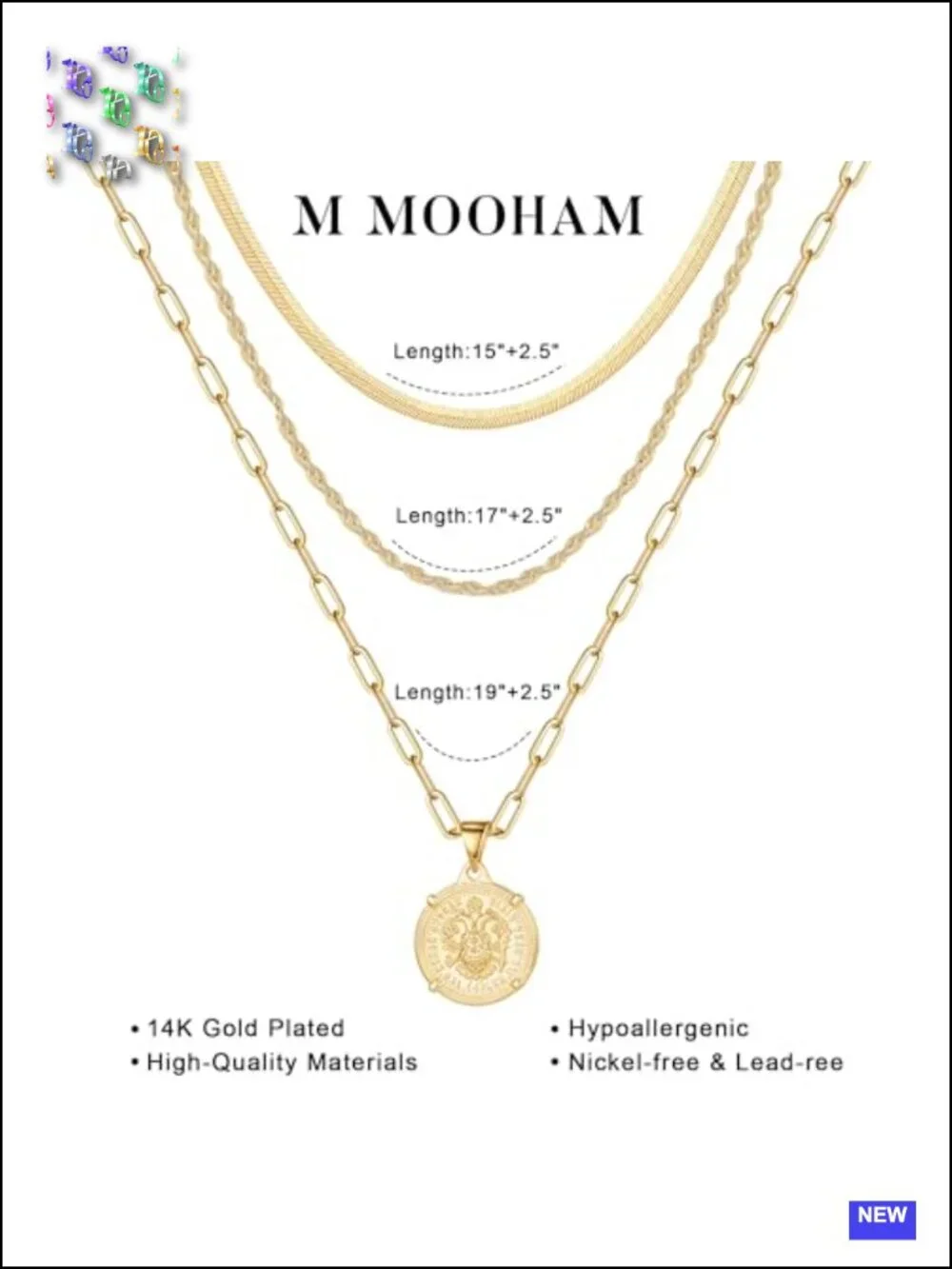 Layered Gold Necklaces Set for Women - 14K Gold Plated, Stackable Pendant
